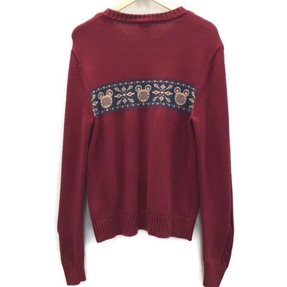 Disney Store Mens Sweater Burgundy Mickey Mouse Head Cable Knit Sleeves Vtg S - Picture 10 of 10